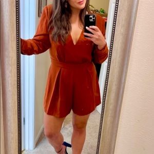 LEYDEN Womens Orange Solid Long Sleeve V Neck Romper size L & XL - I have both!